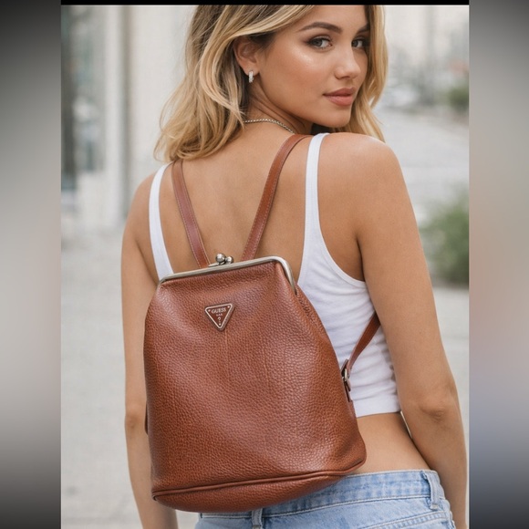 Guess Handbags - Guess Rare vintage y2K Tan Leather Women's Backpack